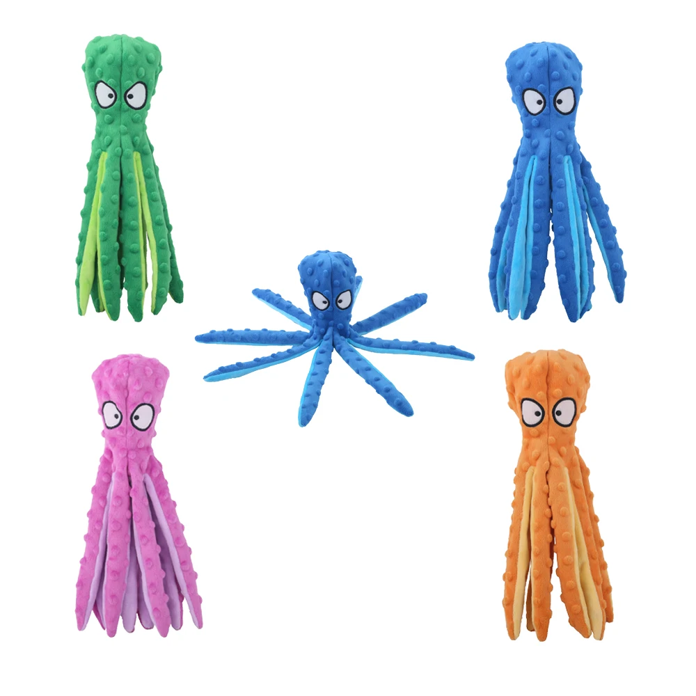 Octopus Shaped Squeaky No Stuff Dog Chew Toy Crinkle Plush Puppy Love Interactive Dog Toy