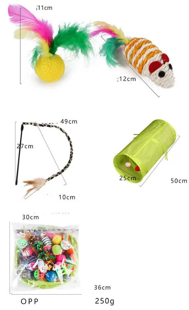 Manufacturer wholesale 21 packs tunnel mouse plush ball bell interactive cat toys set