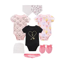 New baby born gift set baby grows girl clothes romper bibs mitten cap girl clothing sets