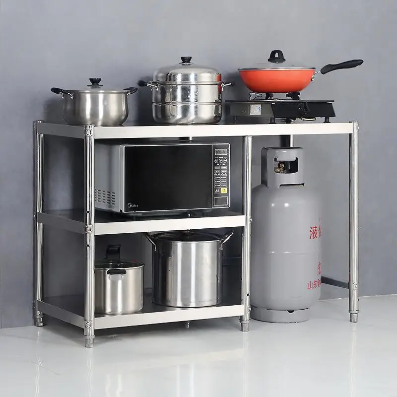 3-layer multi-functional kitchenware storage rack kitchen stainless steel gas stove bench shelf