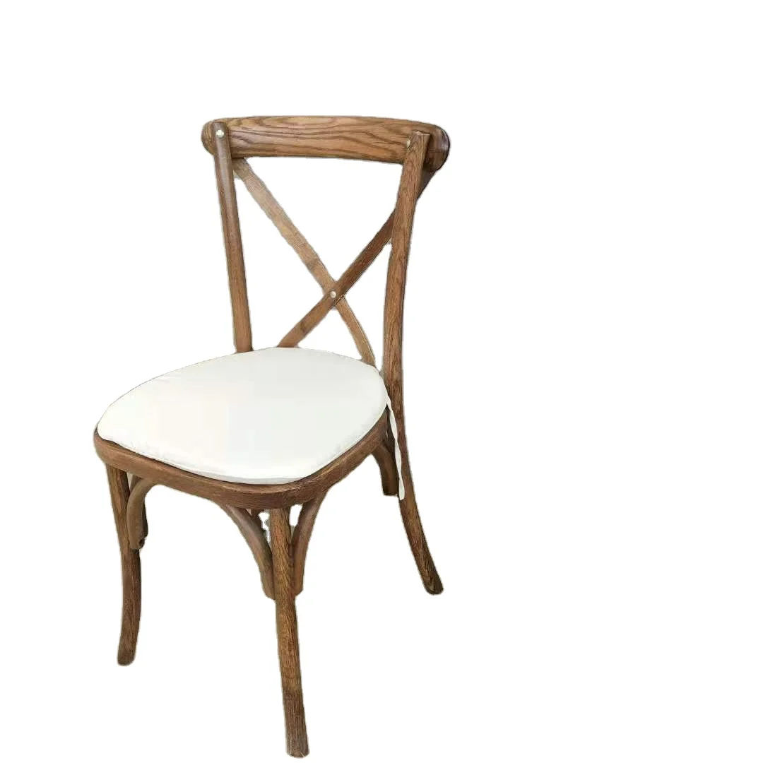 VINTAGE RUSTIC Wooden Stackable Cross Back Chair with seat pad