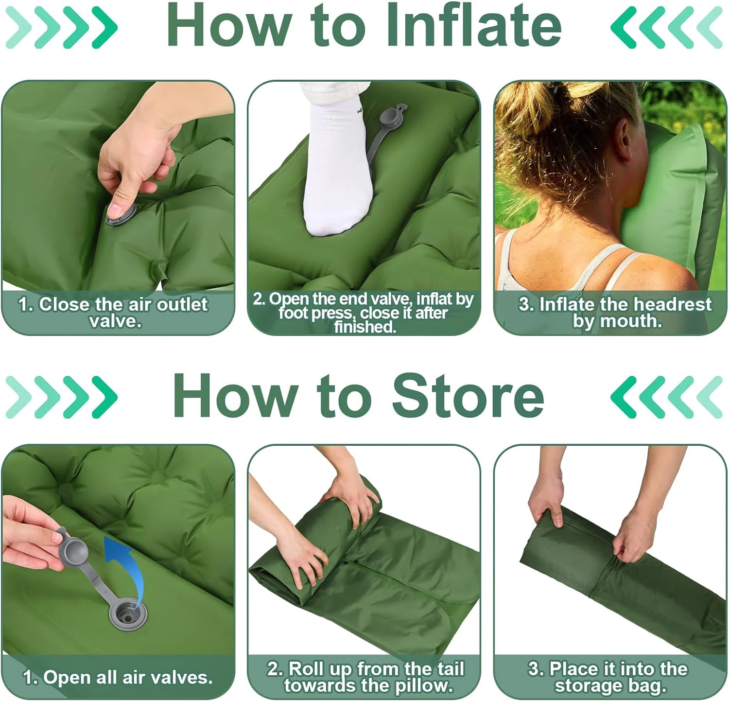 Outdoor Adventure Camping Sleeping Pad Mat with Built in Pump Self Inflating Mattress Folding Picnic Inflatable Air Mattress Bed