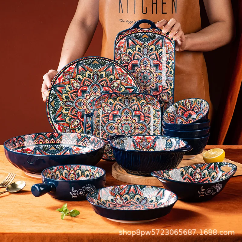 Bohemian Dishes and Tableware Household Baking Tray Assorted Dinnerware Set Party Decorations Modern Ceramic