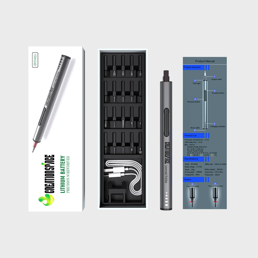 Rechargable cordless flat head mini electric screwdriver with multiple magnetic bit electronic screwdriver