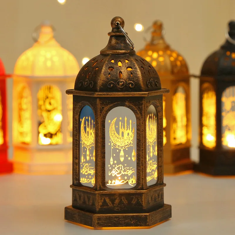 13cm Ramadan Kareem Decoration Plastic Material Ramadan Lantern Lamp Eid Mubarak LED Wind Lantern