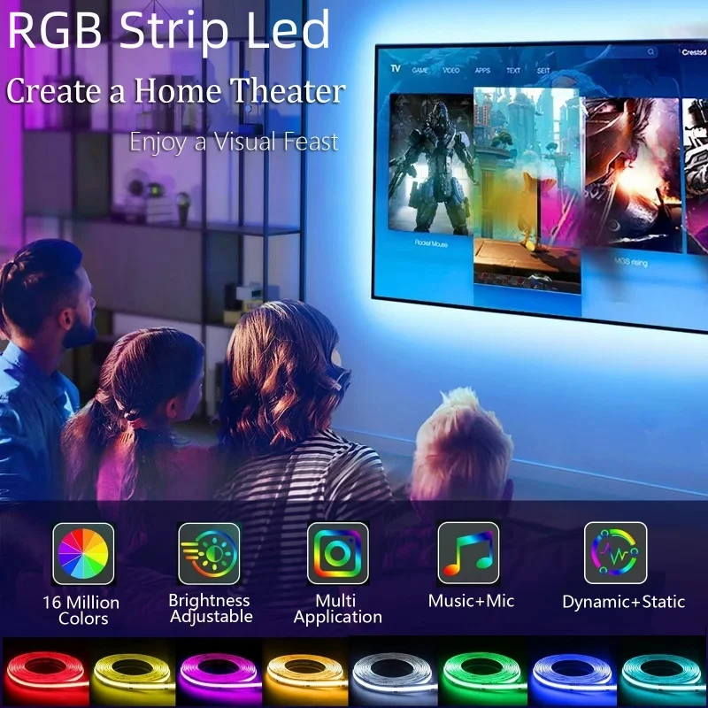 High Quality Smart RGB LED Strip Lights, Cob Light Strip TV Backlight Multicolor Address LED Strip, 10mm RVB  12V 24V LED Strip