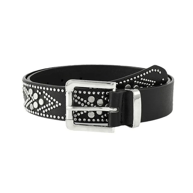 Wholesale Punk Rock Pyramid Riveted Fashion Square PU Leather Belt with Prong Buckle Personalized Design