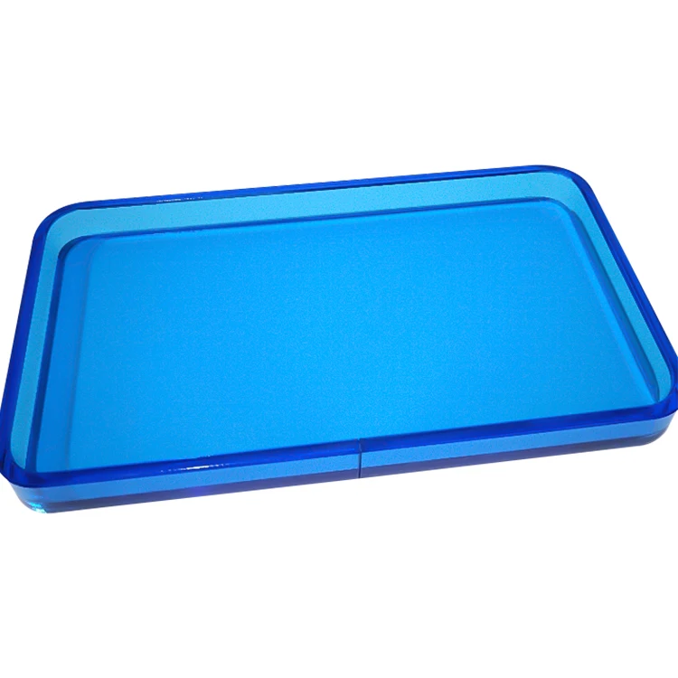 
fashion style hotel room use blue color clear transparent acrylic towel tray for serving 