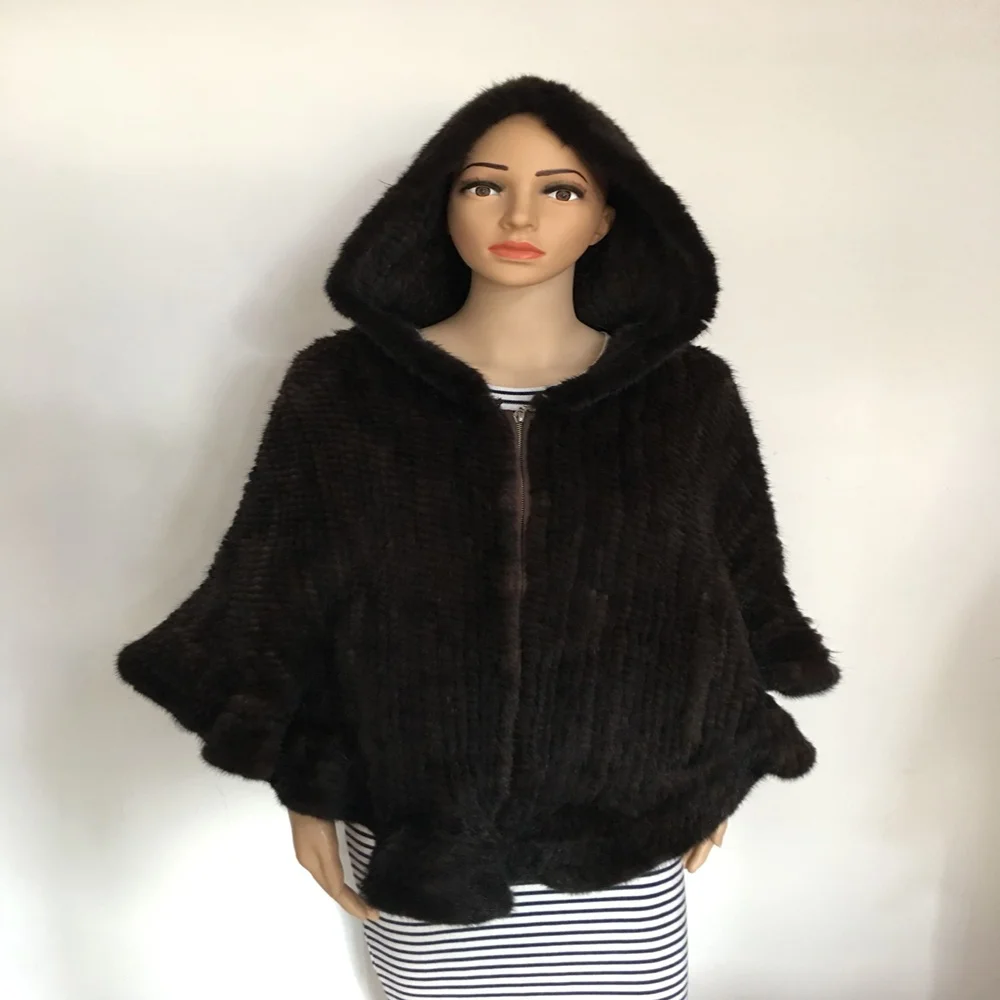 Luxury Knitted Mink Fur Cape / Wholesale price Mink Fur Shawl