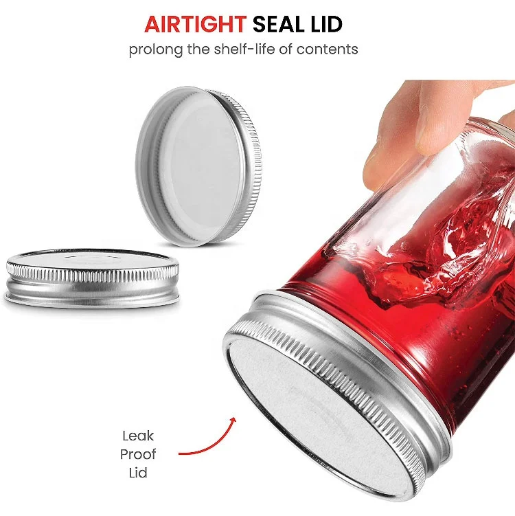 Custom empty clear 8oz wide mouth glass mason jars short in bulk for caviar Baby Food jam with metal lid