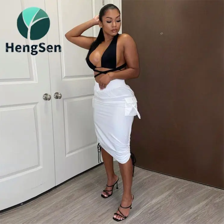 Женская однотонная плиссированная юбка-карандаш с высокой талией и принтом газеты армейского зеленого и белого цвета