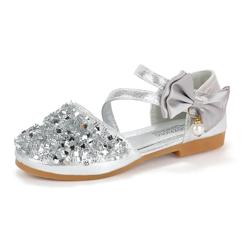 Children Dress Shoes Elegant Bling Little Girls Crystal Sandals Anti Slipper Flower Princess for