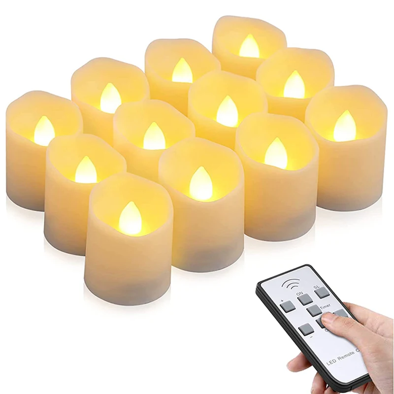 12 pcs Battery Powered Flameless LED Tea Light Candles With Remote Control And Timer