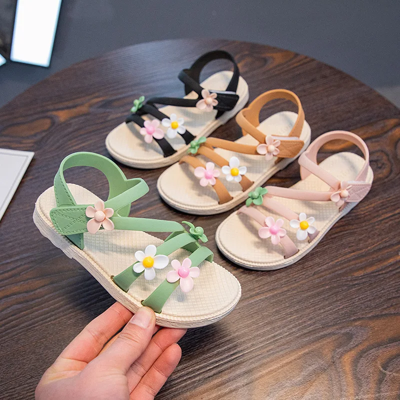 Hao Baby 2022 Korean Summer Kid Flowers Outerwear Soft Sole Children  Beach Style Girls Sandals