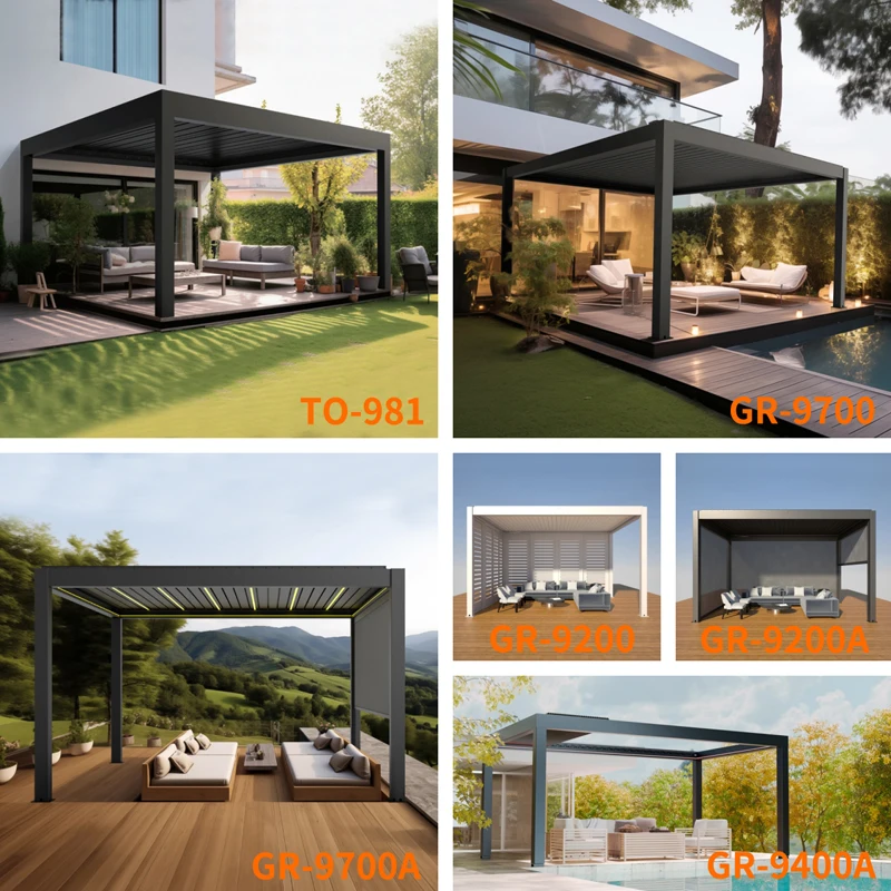 Outdoor Opening Roof Systems Motorized Grey 3x3 3x4 Meter pavilion Pergola Covers Designs with Fence