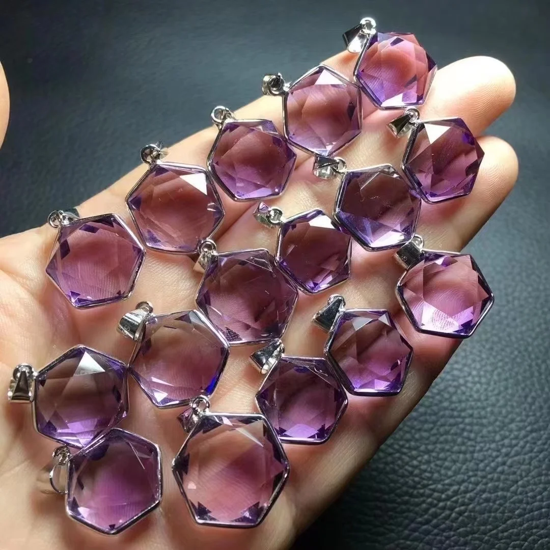 Natural Healing Stones Jewelry 925 silver faceted amethyst david star  Pendant Necklace