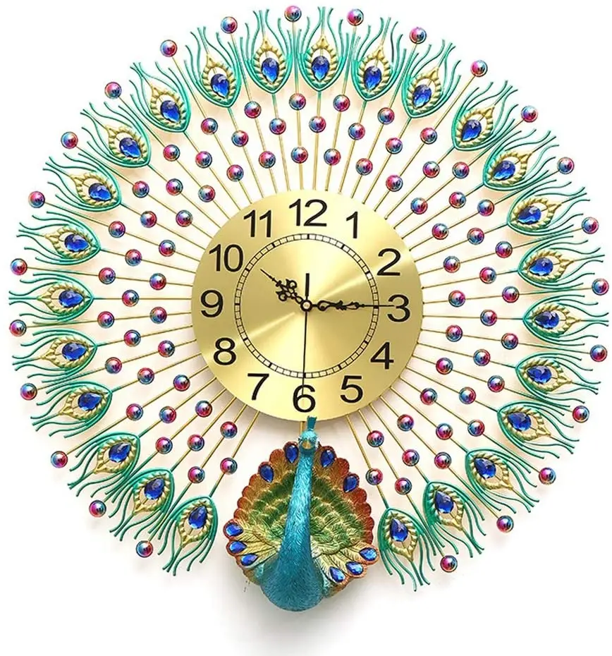 Metal Design peacock Wall Clocks for Living Room Decor for Living Room Decor
