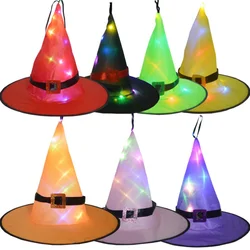 halloween outdoor yard decoration hanging lighted glowing witch hat decorations with led battery operated for tree decoration