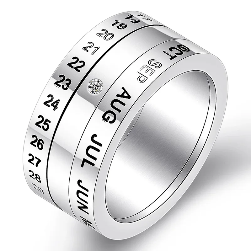 New design stainless steel jewelry ring time calender rotate men ring model