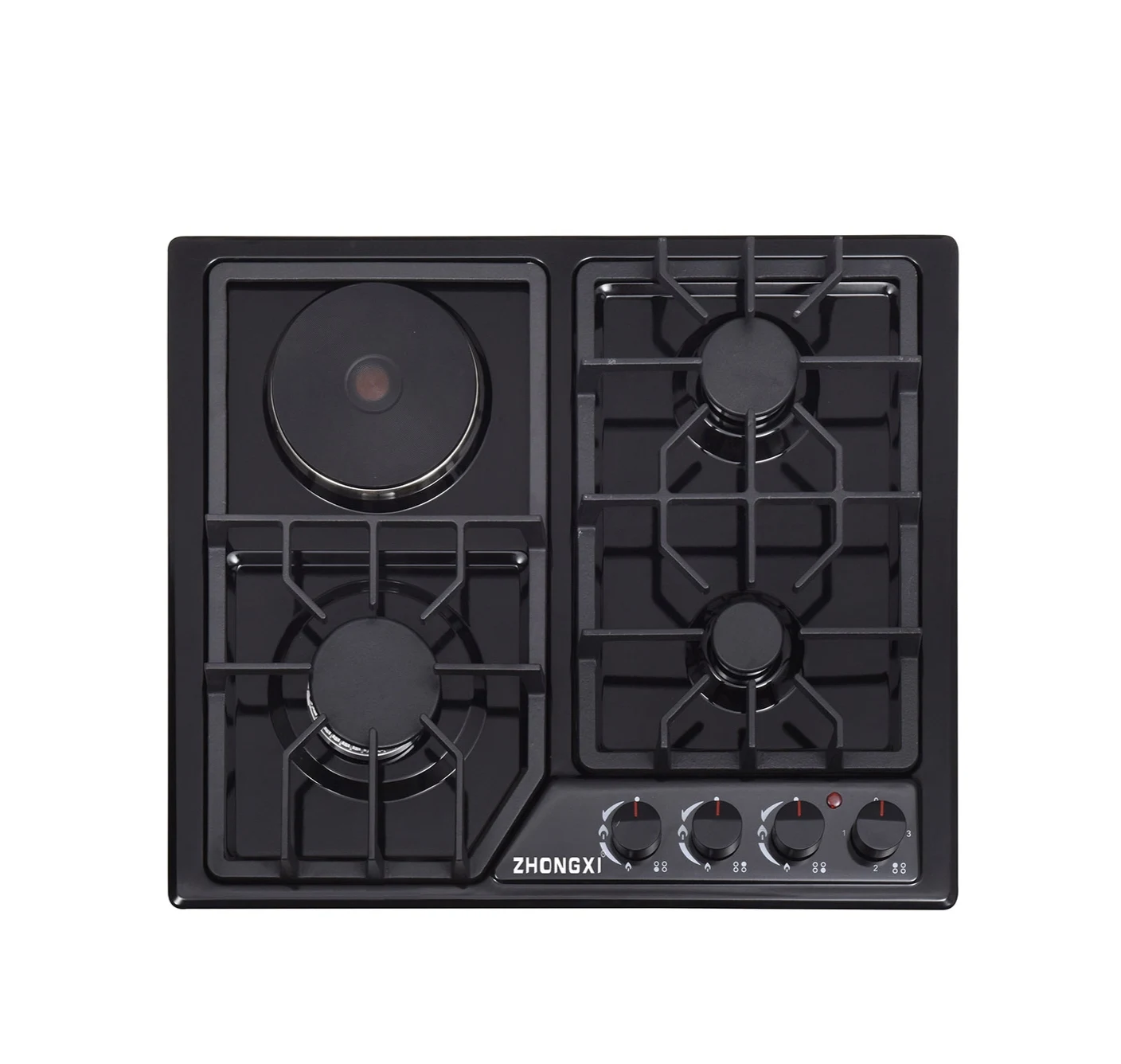 Многофункциональная многоскоростная Регулируемая черная стальная 4-конфорочная Встроенная газовая плита электрическая 3 + 1 керамическая
