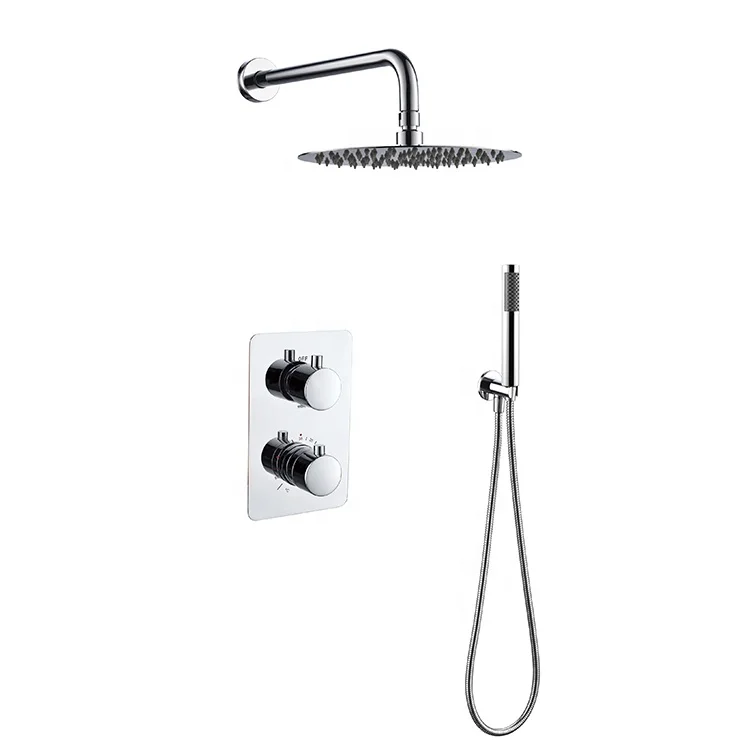 Lanerdi Faucet Manufacturer Chrome Ceiling Mount Thermostatic Shower System with Rainfall Showerhead and Hand Shower Body Jets