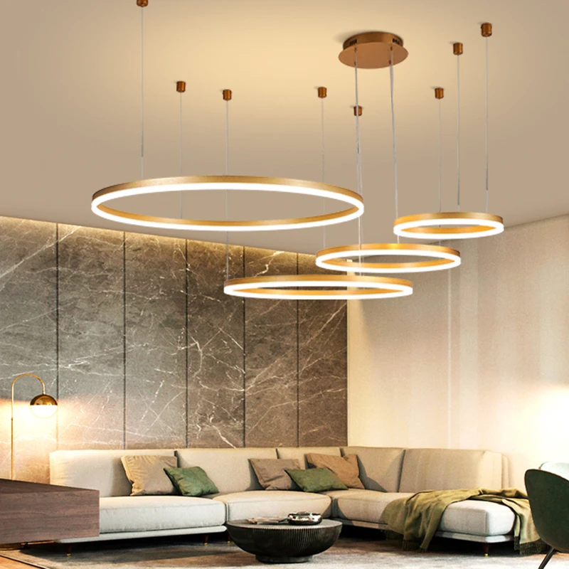  Nordic Decorative Circular Led Hanging Ring Light Aluminum Gold Kitchen Dining Room Round Indoor Modern