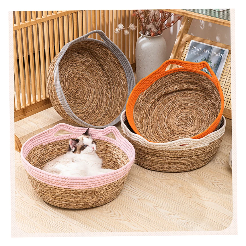large sea grass dog basket wicker dog toy bed woven natural pet bed house woven rattan baskets for dogs