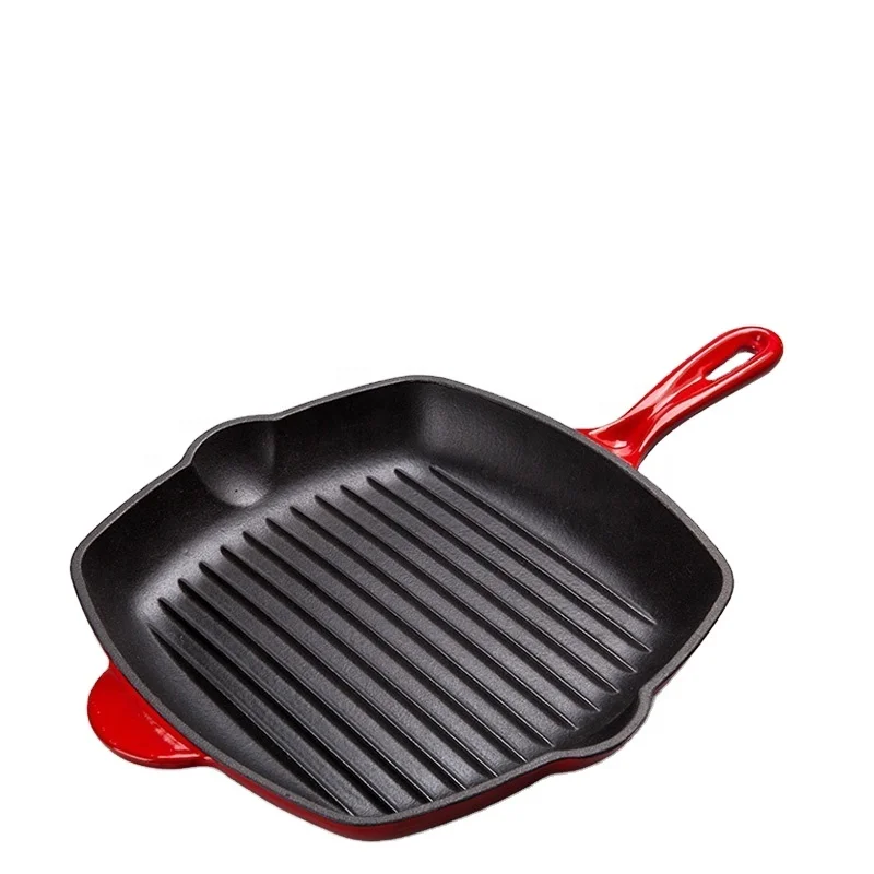 11' 28CM Best Seller Square Steak Frying Grilling Side Drip Spout 11 Inch Cast Iron Grill Pan Skillet