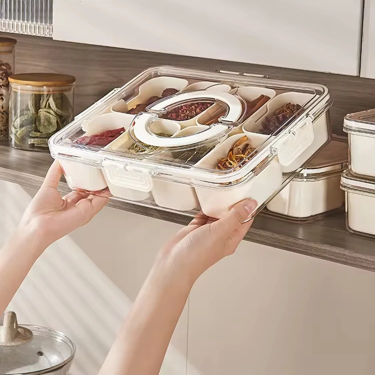 Aohea Bpa Free 4 8 Compart 8-Grid Seasoning Box With Divider Spice Storage Handle Drawer Organizer
