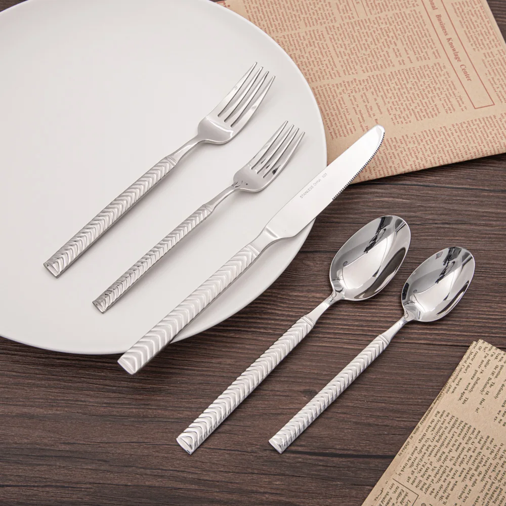 Modern stripe stainless steel cutlery set dinner entree knife spoon fork