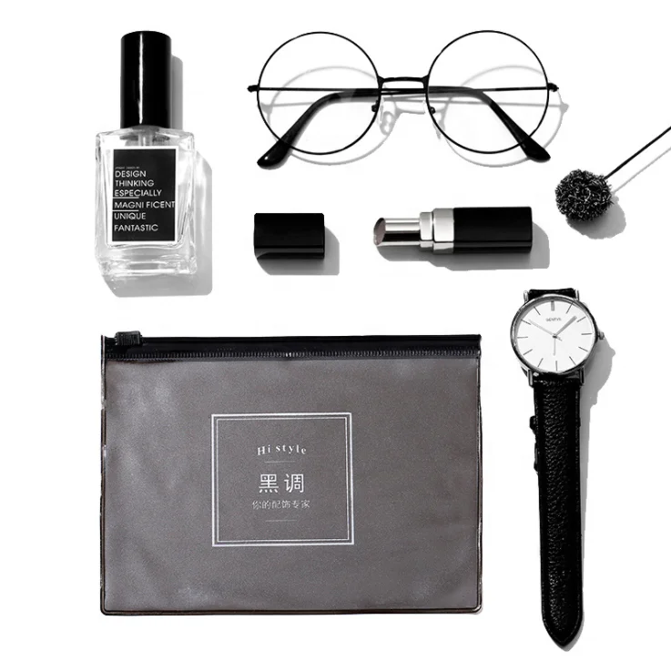 Custom printing logo clear makeup pouch black transparent PVC jelly plastic bag for cosmetic