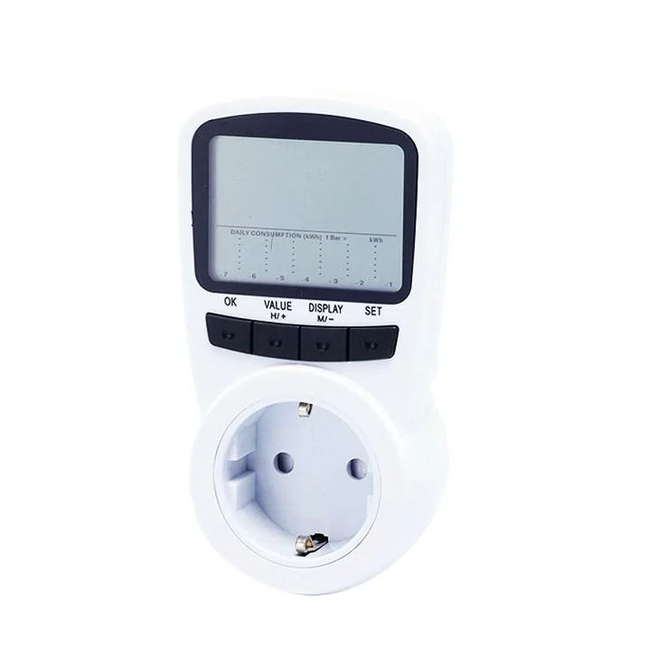 Electric power consumption meter plug digital LCD display 230VAC for european market