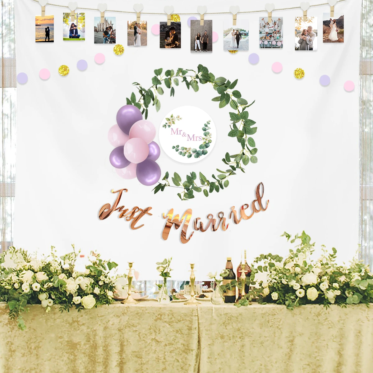 Nicro Свадебные тематические товары для вечеринок только что Свадебный баннер деревянные зажимы для фотографий дверные знаки латексные воздушные шары украшение для свадебной вечеринки
