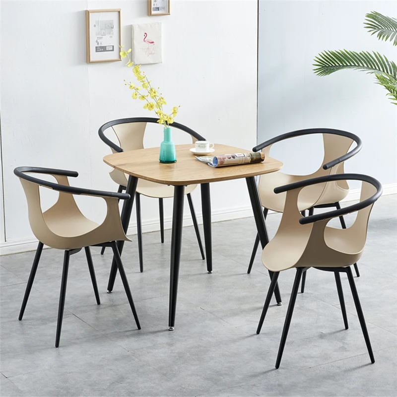 
Wholesale new design dining room furniture kitchen chair arm PP plastic dining chairs with black metal leg 