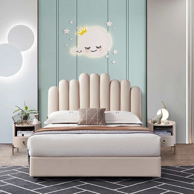Luxury Bedroom Furniture Set Up-holstered King Queen Double Size Leather Prince Beds For Boy Children Kids