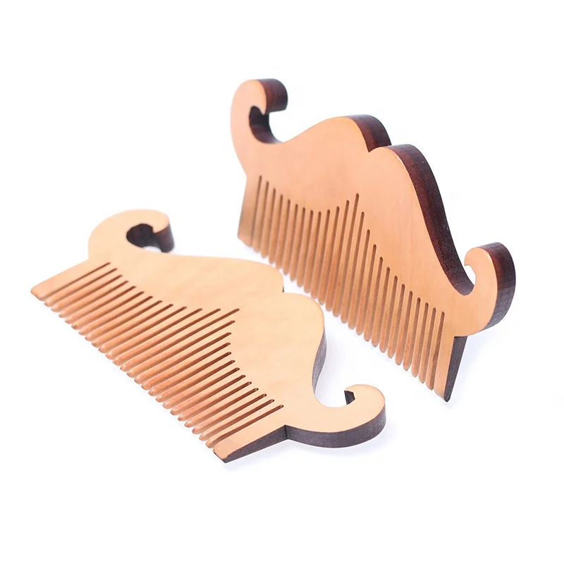 Wholesale Beard Shape Eco-friendly Natural Wooden Beard Comb With Custom Logo Portable Beard Comb Wood
