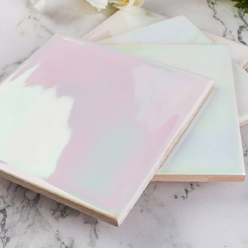 Hand made Rainbow Iridescent Long Subway Pink Ceramic Bathroom Wall Tile For Backsplash Kitchen Restaurant Hotel Project