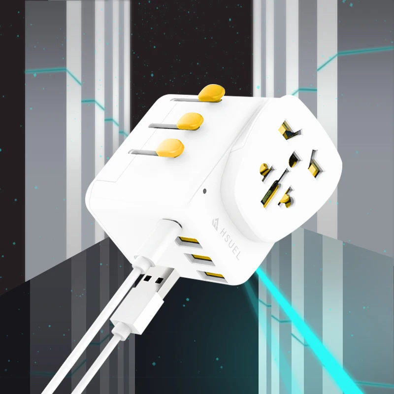 White 30W Earthed Universal Travel Adaptor with 18W QC&PD 3.0 Type C,3USB ports