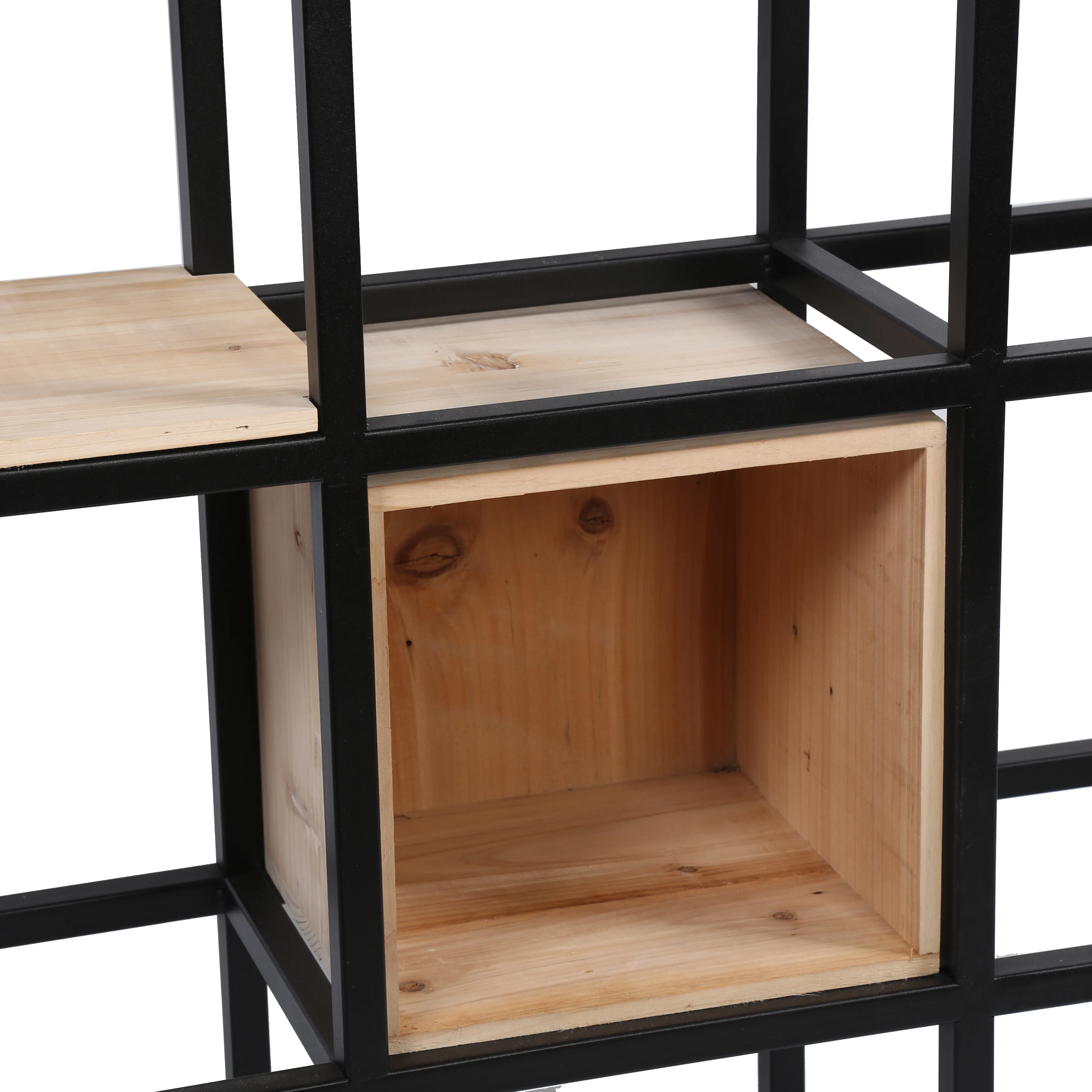 Wooden and metal bookshelf industrial cube shelf for living room furniture