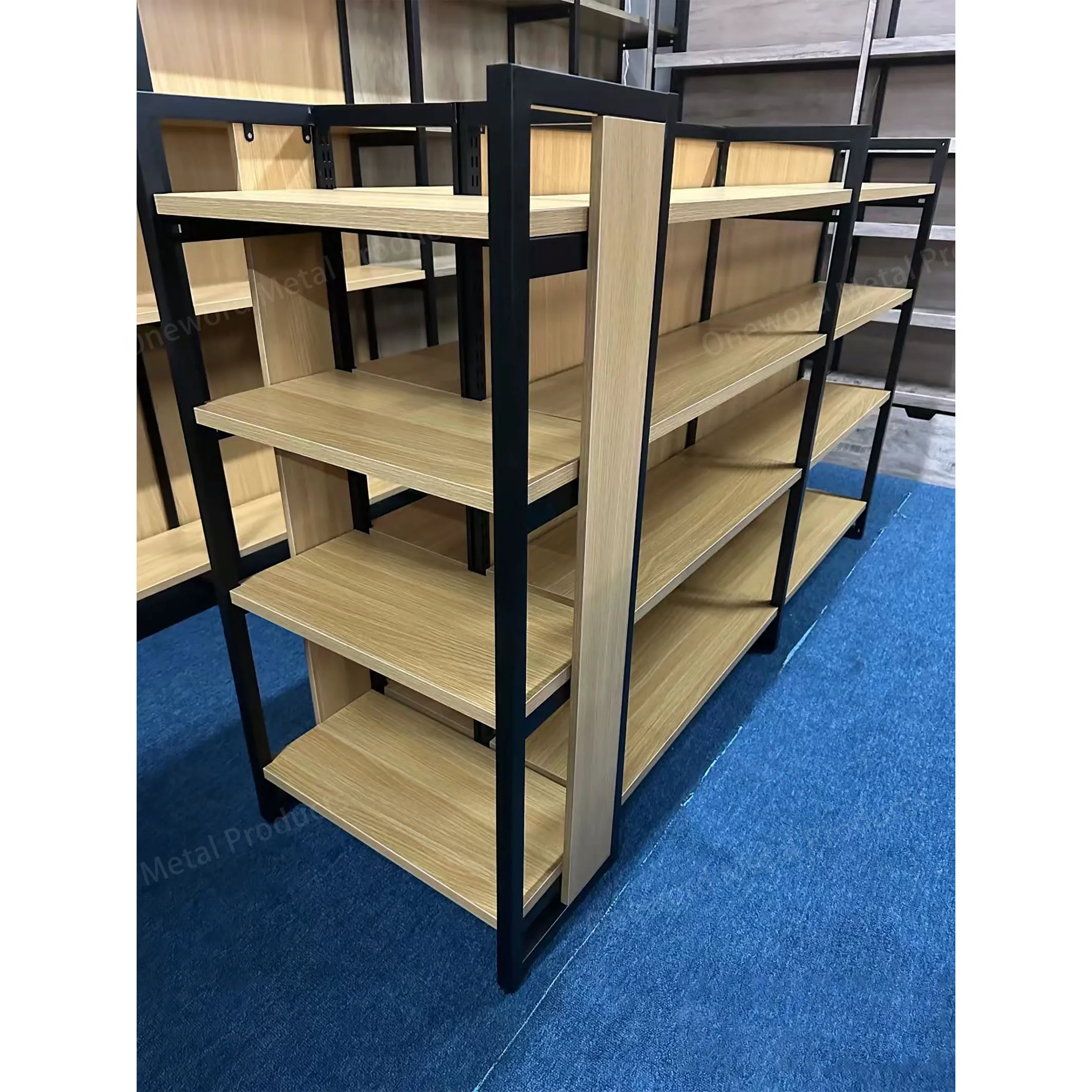 Customized Steel Wooden Supermarket Shelves Grocery Display Shelving Wood And Steel Racks Store Gondola For Sale