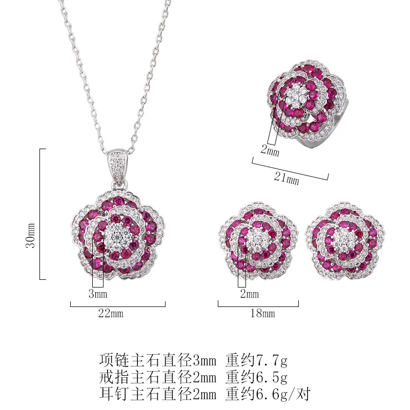 EYIKA Luxury Designer Wedding Flower Jewelry Set Party Bridal Zirconia Rings Full Diamond Big Flower Ring For Women