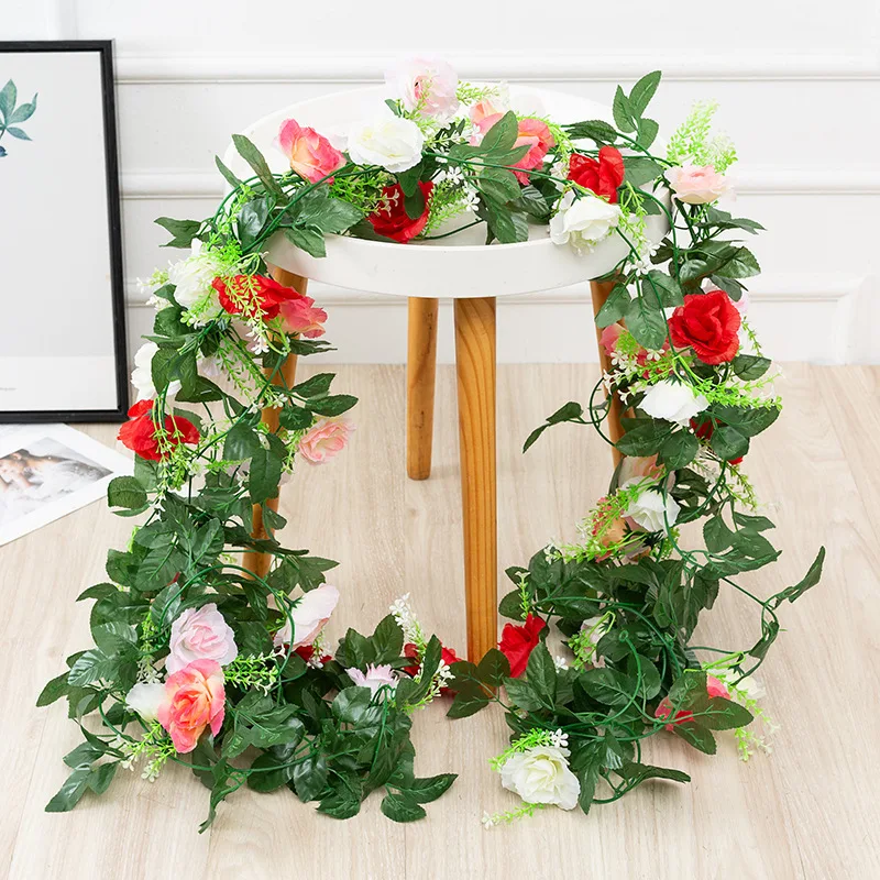 Silk Fence Wall Hanging Flowers 10 Heads Rose Vines Garland For Table Centerpiece Decoration Artificial Flowers Wholesale