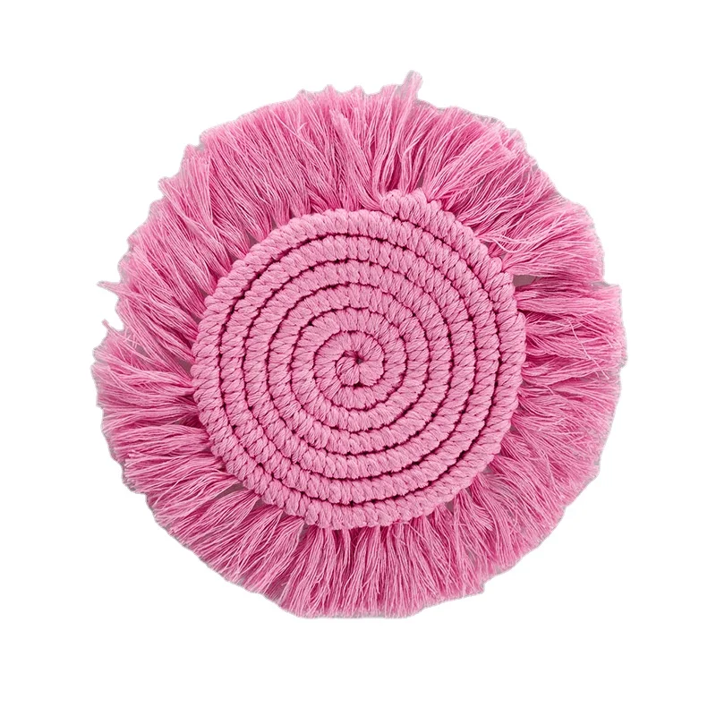 boho placemats macrame Hand-Woven cup mat Custom Crochet design pink Modern cotton Placemat for drink