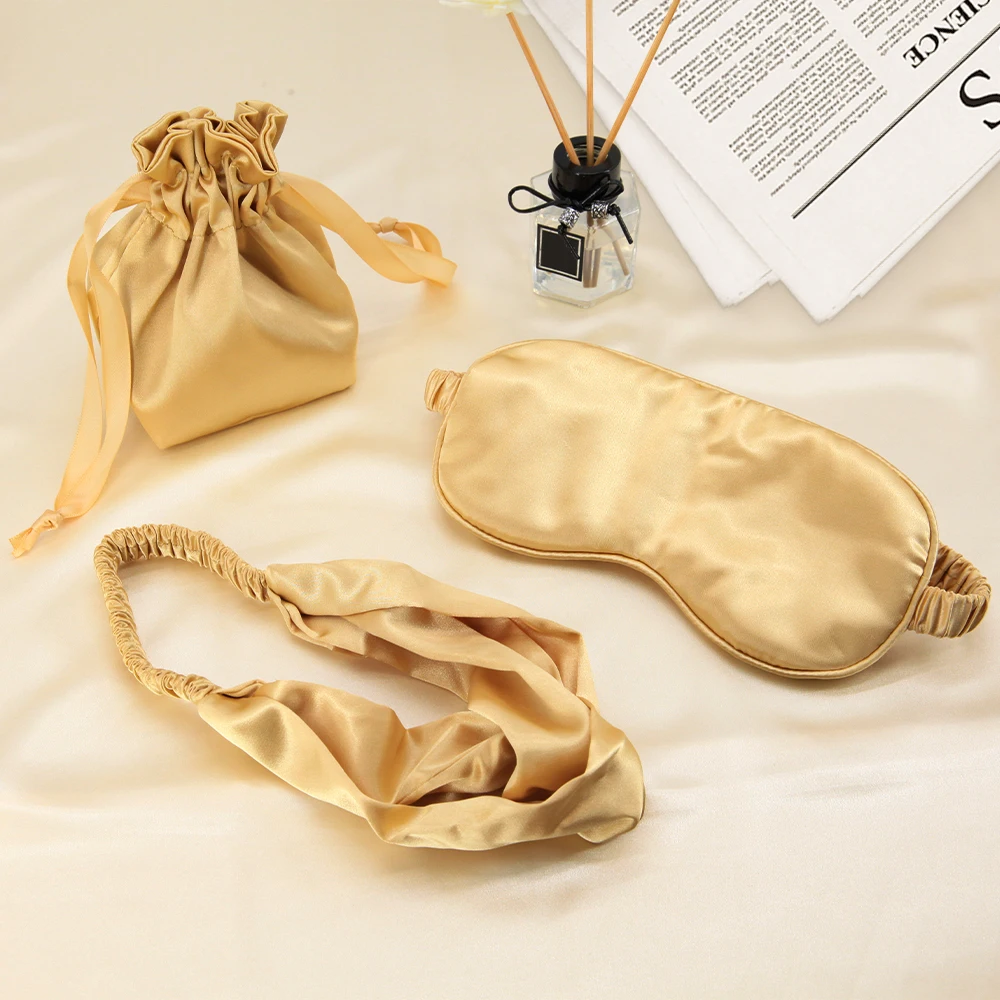 Colorful Travel Silk Satin Drawstring Bag Hair Band Sleeping Eye Mask For Women