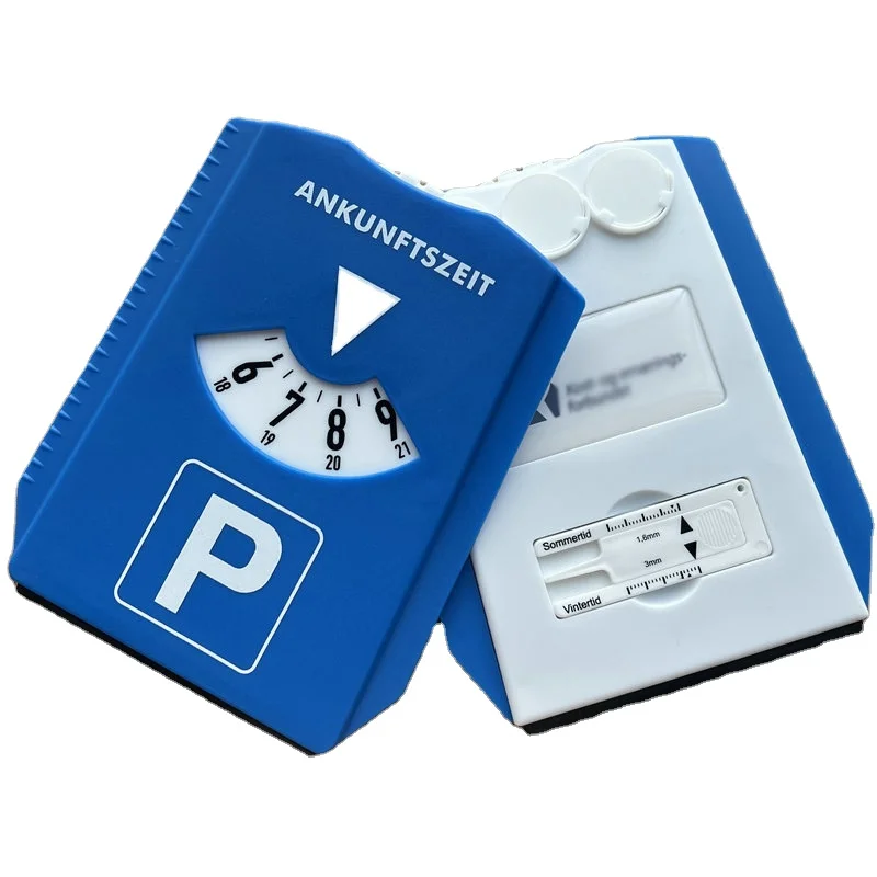4 in 1 Plastic Parking Disc With Ice Scraper Euro Coin Tire Tread Gauge Multi Function Parking Timer Clock Custom Logo Car Gifts