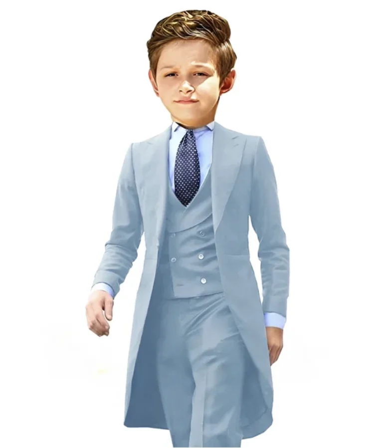 Royal Blue Boys Suits Long Tuxedo Jacket Pant Vest Three-Piece Suit Wedding Dress Kids Formal Business Blazer