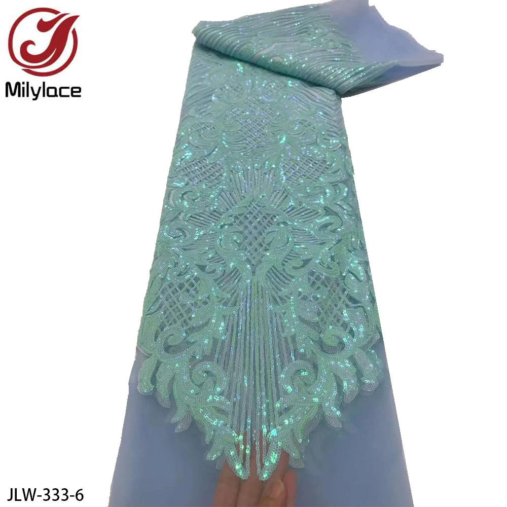 Bridal Nigerian Embroidery Luxury Sequin Lace Fabric For Wedding Dress