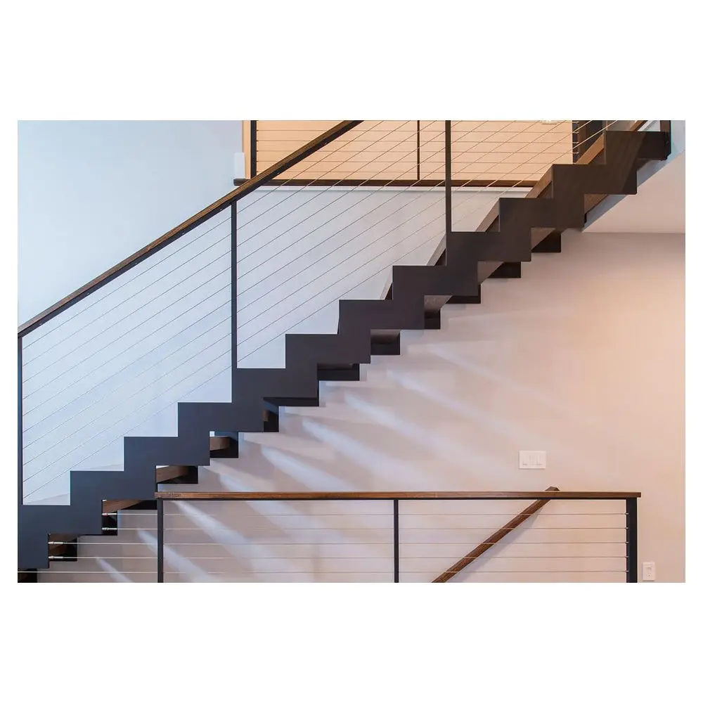 Prima Deluxe Industrial Minimalist Indoor Duplex Straight Staircase Stairs and Modular Stair case Kits With Wood Treads