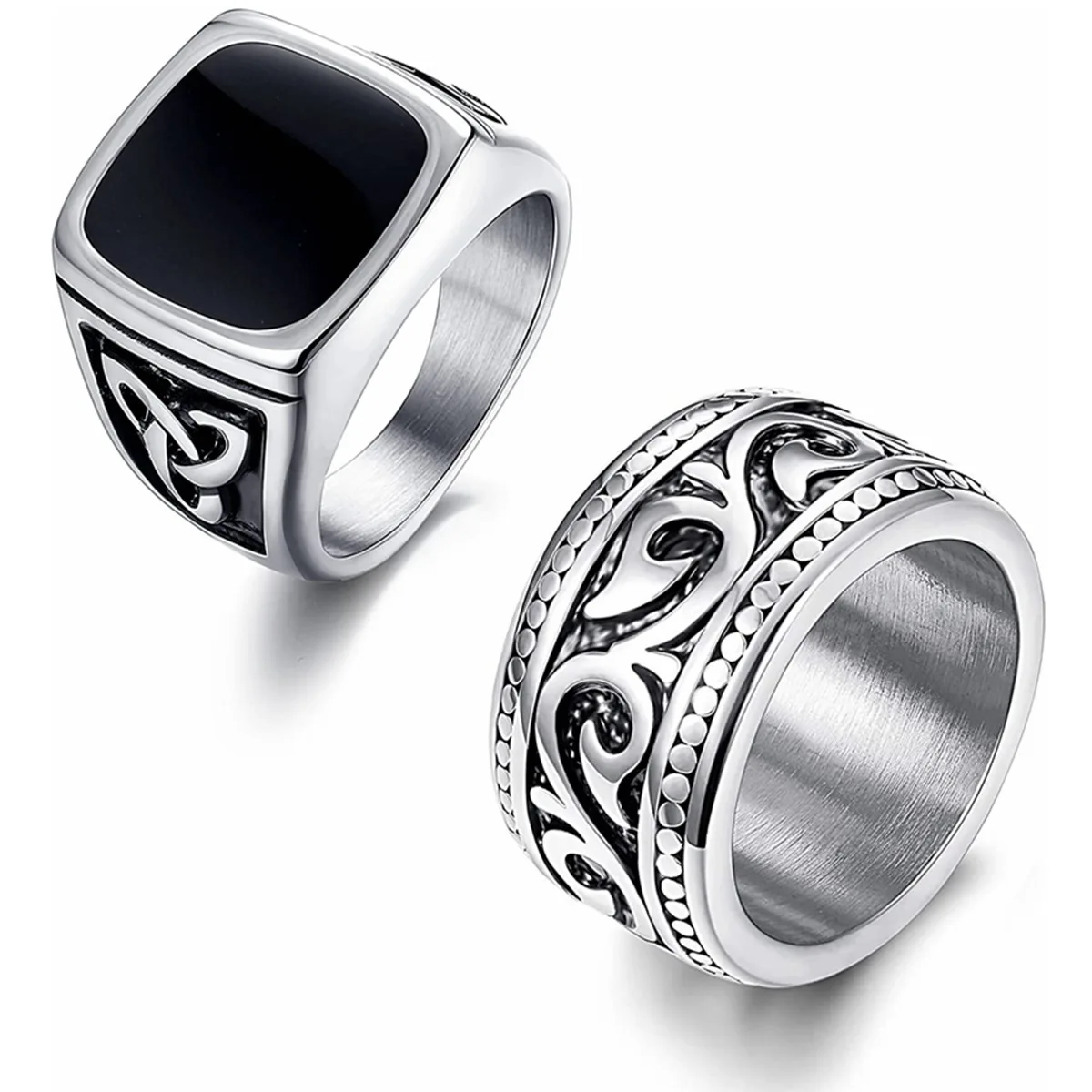 personalized engraved birthstone dad custom signet ring Celtic Triangle Knot Cast Stainless Steel men rings