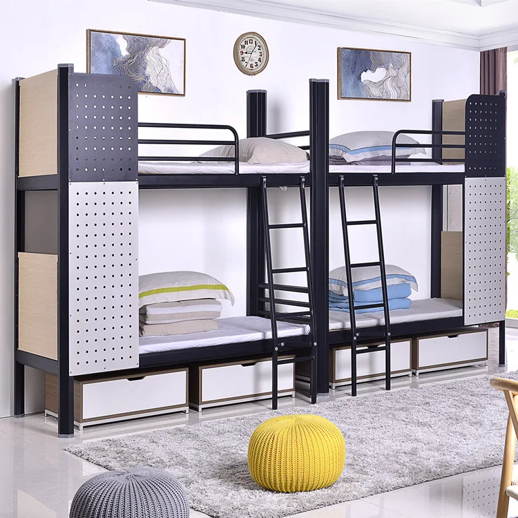 Двухэтажная стальная двухъярусная кровать крепкая для взрослых с прочным дизайном